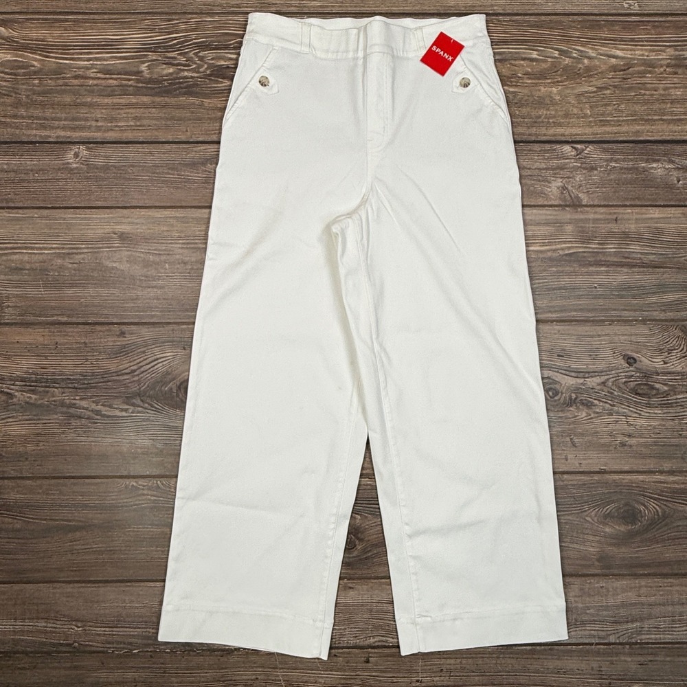 Spanx Womens Stretch Twill Cropped Wide Leg Pants LARGE Bright White 20312R NEW - Picture 3 of 10